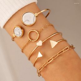 Charm Bracelets Trendy Geometric Link Chain Bracelet Set For Women Rhinestones Gold Colour Triangle Heart Pendant Open Girls