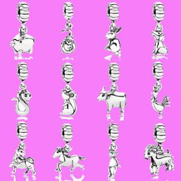 925 Sterling Silver Charms for Jewelry Making for Pandora Beads 12 Zodiac Pendant Multiple Style Selection Fashion Animal Charms Set Pendant DIY Fine Beads Jewelry