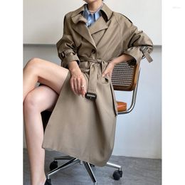 Women's Trench Coats 2023 Autumn Women Long Vintage Double Breasted Turn Down Collar Loose Straight Overcoats With Belts