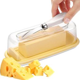 Plates Large Butter Dish With Lid And K-nife Sealed Fresh Box Square Container Cheese Storage Great For B