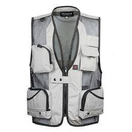 Men's Vests Summer Thin Mesh Vest For Men XL-5XL Casual Pographer Work Outerwear Varsity Multi Pocket Waistcoat Male Sleeveless Jacket 230721