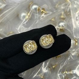 2024 Large diamond stud earrings designer for woman 18K gold plated fashion luxury brand letter V mans stud earings girls ear studs weddings gift not fade