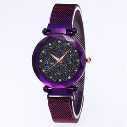 Diamond Starry Sky Dial Watch Beautiful Purple Quartz Womens Watch Ladies Watches Fashion Woman Casual Wristwatches266k