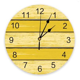 Wall Clocks Yellow Retro Wood Grain Bedroom Clock Large Modern Kitchen Dinning Round Watches Living Room Watch Home Decor