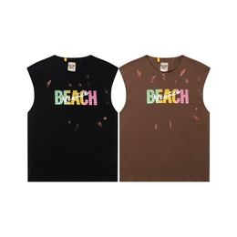 Men's T-Shirts Fashion Dept Letter Print Tank Top Men's and Women's Outdoor Beach Sports Tshirt Summer High Street Sleeveless T-Shirt 230721