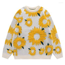 Men's Sweaters Spring And Autumn Couple Pullover Tops Loose Fashion Chrysanthemum Pattern Women Woolen Outerwear Youth Casual Knitwear
