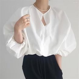 Women's Blouses 2023 Korean Lantern Sleeve Women Loose Temperament Vintage Solid Clothing Office Lady Single Button Casual Fashion Daily