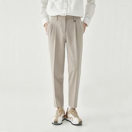 Men's Pants Men 9 Part Length Pleated Korean Fashion Streetwear Summer Breathe Lightweight Trousers Male Small Suit Straight