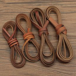 Vintage Cowhide Round Flat Genuine Leather Cords Rope String for Bracelet Necklace Jewellery Making Lanyards DIY Crafts Natural Brown Stock
