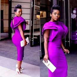 robe de bal courte african high neck purple prom cocktail dress 2019 sheath tea length arabian formal evening gowns dresses191I