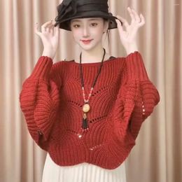 Scarves Autumn Winter Batwing Sleeve Fashion Shawl Hollow Crochet Pullover Knitted Sweater Cold Long Korean Tops