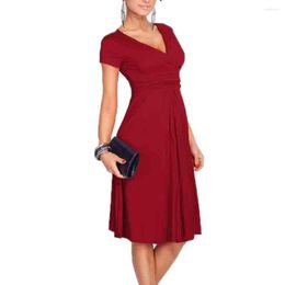 Party Dresses Elegant Women A-Line Solid Short Sleeve V-Neck Fit Clothing Robe Vintage 50s 60s Rockabilly Dress 2023