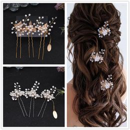 Hair Clips 3pcs Pearl Rhinestone Accessories Women Bridal Wedding Party Jewelry Stick Bride Flower Pins Headpiece