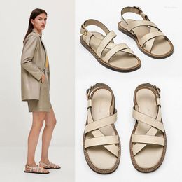 EOS Summer M Sandals Fashion D Women s Shoes Leather One Strap Roman Open Toe Flats Casual Style Women Shoe Flat Caual