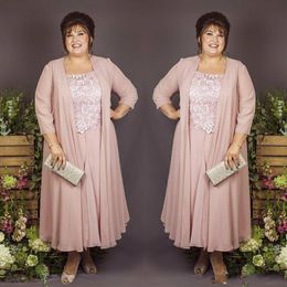 Mother of the Bride Dresses with Jacket Ankle Length Lace Chiffon Plus Size Wedding Guest Dress for Wedding Party2842