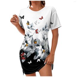 Casual Dresses Women'S T Shirt Dress Summer Long Fashion Floral Printed Round Neck Short Sleeve Plus Size Retro Tees