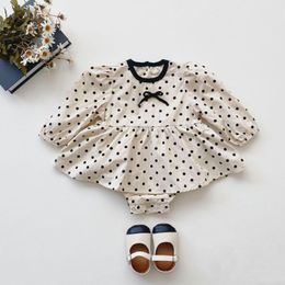 Girl Dresses 4806B Born Clothes Girl's Romper Dress 2023 Spring Korean Cute Polka-dot One Piece Climbing