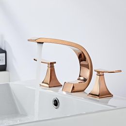 Bathroom faucet Rose Gold widespread Basin faucet Black Tap luxury Gold Basin Mixer Hot And Cold shower room sink Faucet
