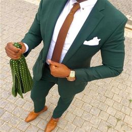 Green Wedding Men Suits 2022 Two Pieces Groom Tuxedos Notched Lapel Trim Fit Mens Party Wear Custom Made Groomsmen Party Suit Jac299v