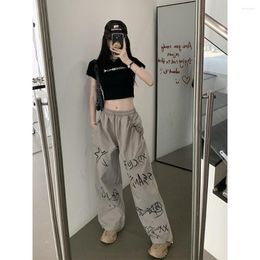 Women's Jeans Woman Pants High Waist Streetwear Female Pant Graffiti Loose Casual Ladies American Style Slim Sunscreen Cargo INS