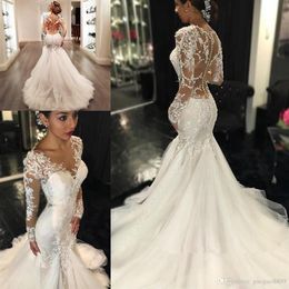 Berta Country Meerjungfrau Brautkleider 2019 Sheer Long Lace Applikationen Ärmel Trompete Durchsichtiger Rücken Vintage Vestidos de Novia we209S