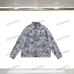 xinxinbuy Men designer Coat Jacket Tassel denim Letter printing sets tracksuit long sleeve women blue M-3XL
