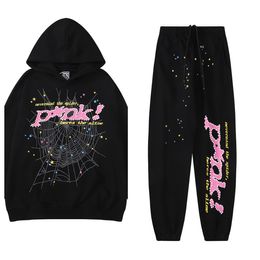 Tasarımcı Erkek Kadın Hoodie Pembe Sweatshirt Trailsuit Örümcek Web Sulağı Sweatpants Set Genç Thug Pants