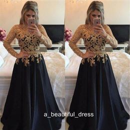 Mother of the Bride Dresses Black Gold Lace Long Sleeves Formal Godmother Evening Party Guests Gown Plus Size Custom Made ED13223028