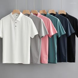 Men's T Shirts Real Po Nylon Ice Cool Elastic Summer Solid Color Business Casual Polo Short Sleeve T-shirt Men