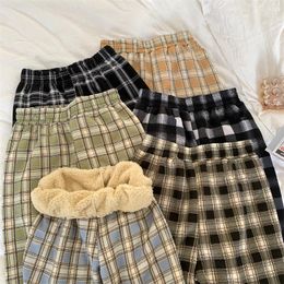 Women's Pants Fashion Warm Plush Thicken Plaid Women Casual Loose Wide Leg FleeceTrousers Korean Streetwear Straight Winter 2023