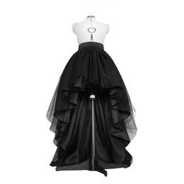 Saia de tule preta alta e baixa, bainha assimétrica, tutu em camadas, vestido de noiva de casamento, cintura alta, plissado, baile de gala, elegante, acesso de noiva 245v