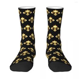 Men's Socks Gold Fleur De Lis Iris Sock Men Women Polyester Stockings Customizable Sweetshirt