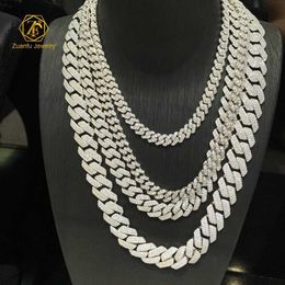 15mm 12mm 8mm 2 Rows Vvs Moissanite Necklace Solid 925 Sliver Iced Out Hip Hop Jewelry Moissanite Cuban Chain