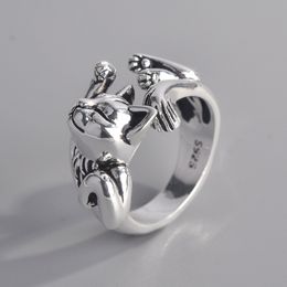 Cute Fortune Cat Shape Women Opening Rings Silver Color Dance Party Finger Ring Delicate Girl Gift 2021 New Fashion Jewelry