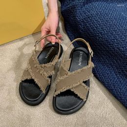 Sandals COSMAGIC Summer Women Outside Tassels Cross Casual Holiday Open Toe Flat With Non-slip Slipper Shoe