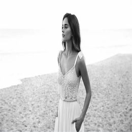 Summer Beach Wedding Dresses 2017 Simple Two Pieces Sheer Lace Lihi hod Bridal Gowns Chiffon Skirt Vestido300L
