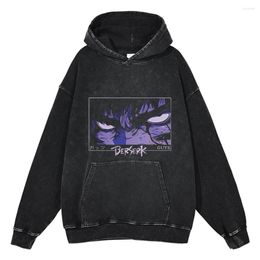 Men's Hoodies Winter Berserk Graphic Printed Men Washed Sweatshirt Hip Hop Streetwear Autumn Vintage Harajuku Cotton Hoodie