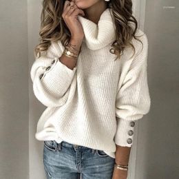 Women's Sweaters Women Autumn Winter Knitted Long Sleeve Turtleneck Button Decoration Sweater Tops Ladies Casual Jumper Plus Size S-5XL