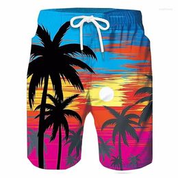 Men's Shorts Mens 3D Printed Board Colorful Graphic Summer Beach Drawstring Mesh Lining Elastic Coconut Trees Pattern