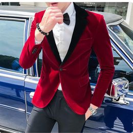 Brand New Rose Red Velvet Groom Tuxedos Black Notch Lapel Groomsman Wedding 2 Piece Suit Fashion Men Prom Jacket BlazerJacket Pan223r