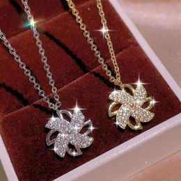 Pendant Necklaces Creative Double Layer Rotating Windmill Necklace Fashion Women's Zircon Jewellery Silver Plated Charm307F