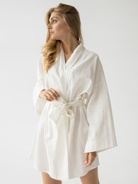 Women's Sleepwear Hiloc White Pink Cotton Robes For Women Long Sleeve Bathrobe Female Mini Dress Kimono 2023 Woman Clothing