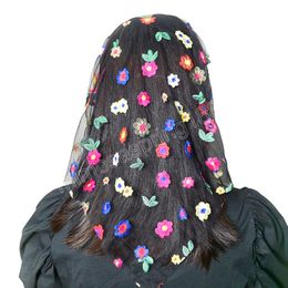 Women Hair Accessories Lace Shawl Embroidery Butterfly Dragonfly Flower Hijab Hair Scarf With Headband Fashion Headdress