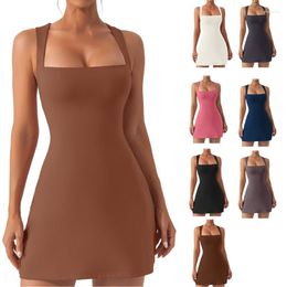 Casual Dresses Sexy Flare Mini Dress Womens Summer Fashion Square Neck Sleeveless Party Drop