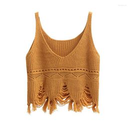 Women's Tanks In 2023 Spring Summer Knitwear Women Fashion Tassel Cut Out Knit Top Sleeveless Camisole V Neck Cami Sweater Vest