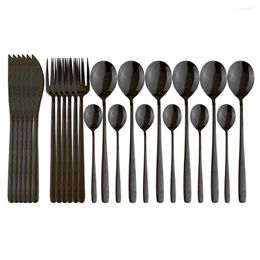 Dinnerware Sets 24Pcs/Set Black Tableware Set 304 Stainless Steel Cutlery Knife Fork Spoon Kitchen Mirror Flatware