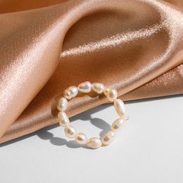 Elegant Natural Freshwater Pearl Rings for Women Minimalist Multi Beaded Elastic Finger Rings Fashion Jewellery Gifts