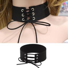 Choker Lace Up Velvet Necklace Women Gothic Black Chokers Neck Boho Jewellery Harajuku Big Chunky Collier