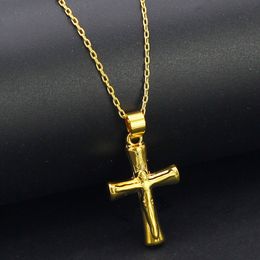 Women Men Cross Pendant Chain 18k Gold Color Fashion Classic Simple Style Crucifix Jewelry Gift