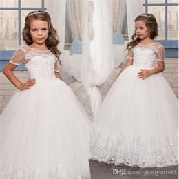 elegant first communion dresses for girls 2020 applique princess tulle lace hem kids graduation pageant communion ball gown46456304T